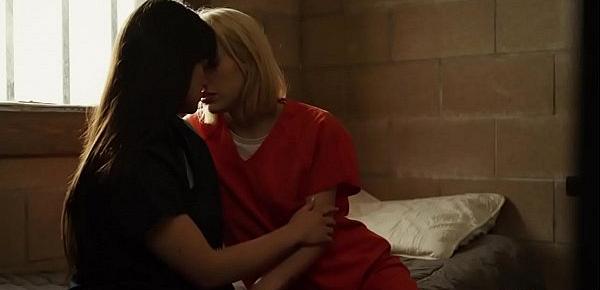  Hot blonde gets licked inside the jail